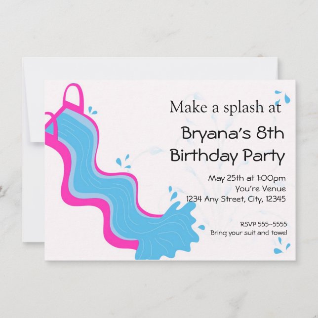 Convites Festa de Piscina de Verão para Meninas Deslizador  (Frente)