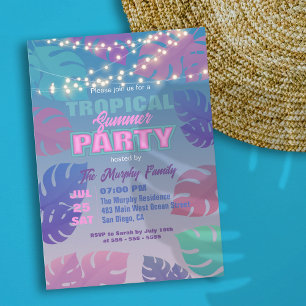 Convites Festa de Piscina de Verão Tropical Pastel Neon