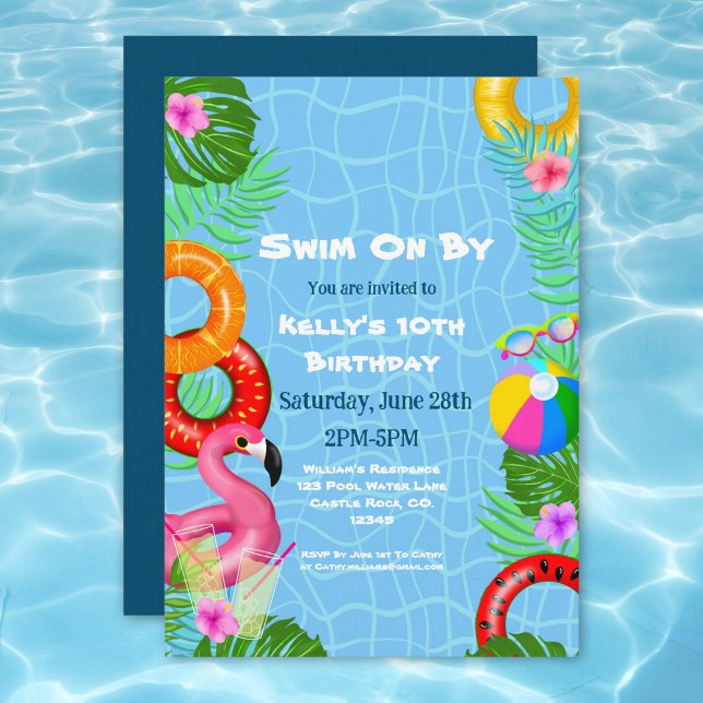 Convites Festa de Piscina Divertida Nadando Aniversário (Dive into excitement with this vibrant invitation, perfect for a poolside extravaganza  fun, sun!)