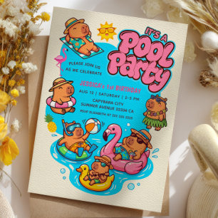 Convites Festa de Piscina do Capivara Vibrante Aniversário 