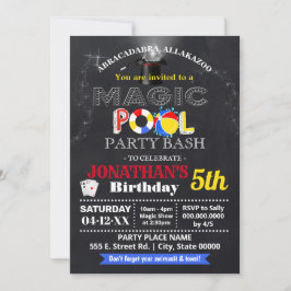 Convites Festa de piscina e espetáculo de magia para crianç