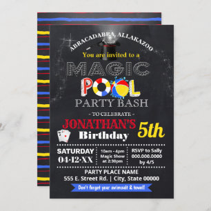 Convites Festa de piscina e espetáculo de magia para crianç