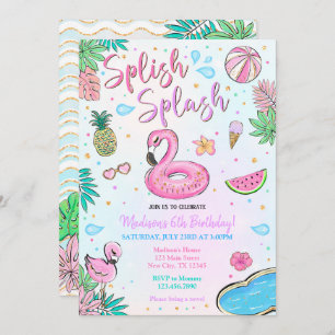 Convites Festa de Piscina Flamingo