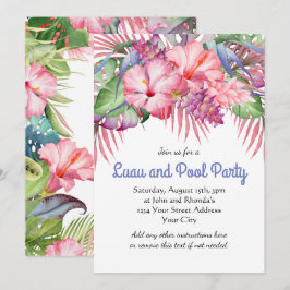 Convites Festa de Piscina Luau Floral Tropical Aloha