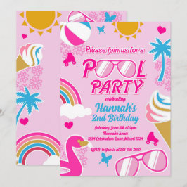 Convites Festa de piscina Malibu Beach Birthday Girl Dolly 