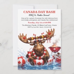 Convites Festa de piscina no Dia do Canadá com churrasco e