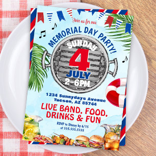 Convites Festa de Piscina no Memorial Day com Churrasco Ver