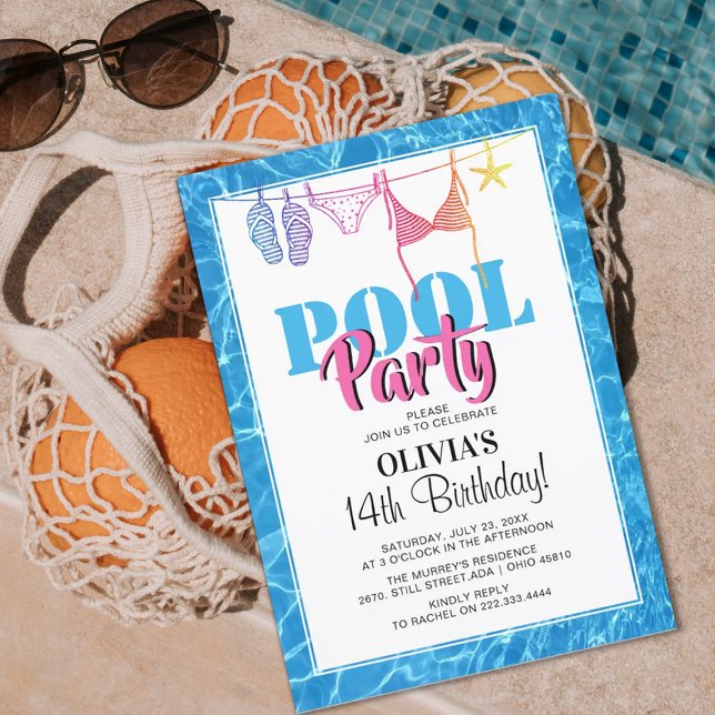Convites Festa de Piscina para Adolescentes Elegantes | Con (Criador carregado)