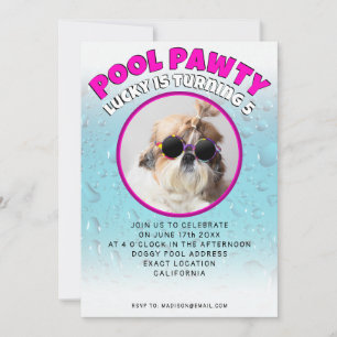 Convites Festa de piscina para cachorro com foto personaliz
