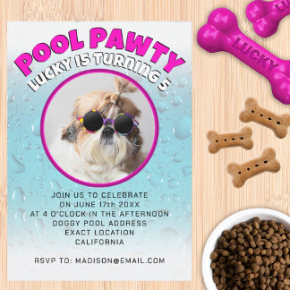 Convites Festa de piscina para cachorro com foto personaliz
