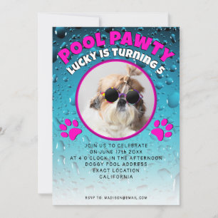 Convites Festa de piscina para cachorro com foto personaliz