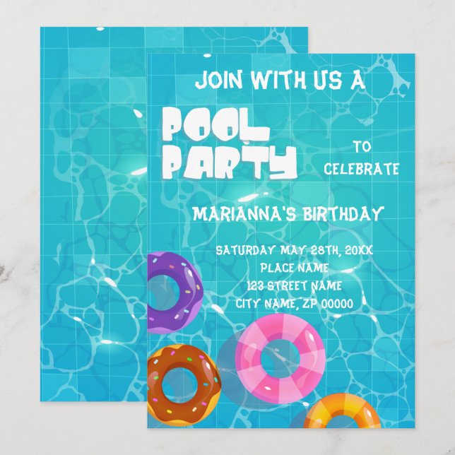 Convites Festa de piscina Qualquer Aniversário de Idade (Frente/Verso)