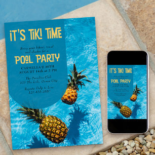Convites Festa de Piscina Tiki Time Aniversário de 30 anos