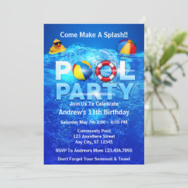 Convites Festa de piscina Verão Nadar Parafuso Aniversário