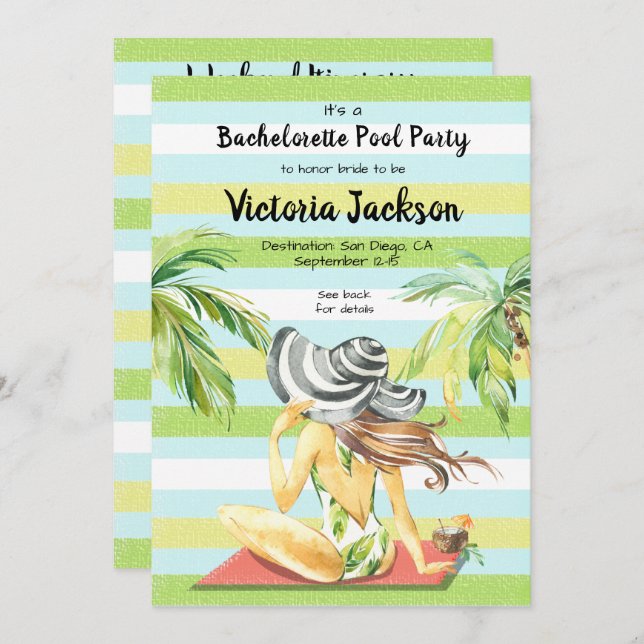 Convites Festa de Piscinas Tropical de fuga de meninas (Frente/Verso)