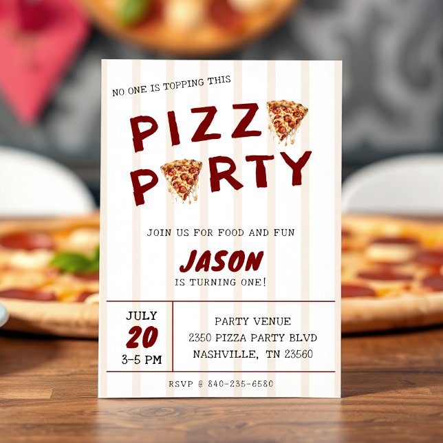 Convites Festa de Pizza Aniversário Infantil Listrado (Criador carregado)