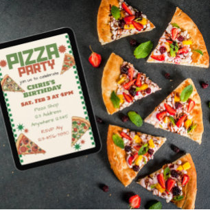 Convites Festa de Pizza Aniversário Vermelho Verde