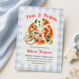 Convites Festa de Pizza e Chupetas Azul para Chá de Bebê Me