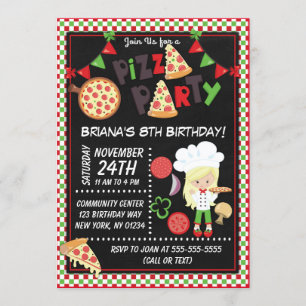 Convites Festa de Pizza Menina Loira Aniversário de Criança