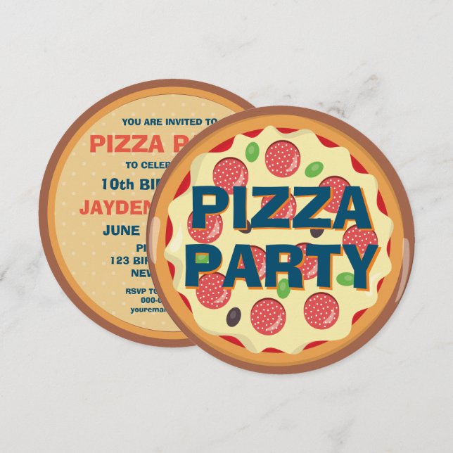 Convites Festa de Pizza para Crianças de Qualquer Idade (Frente/Verso)