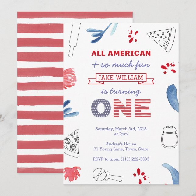 Convites Festa de pizza primeiro aniversario para Menino ou (Frente/Verso)