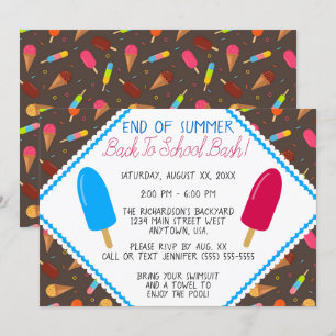 Convites Festa de Pop de gelo e padrão de Sorvete no fim d