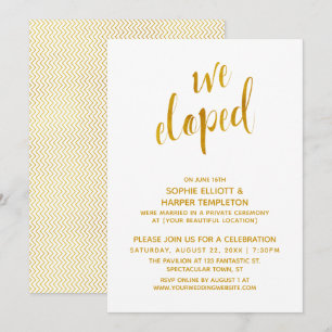 Convites Festa de Pós-Casamento Slim Gold Chevron Nós Fugim