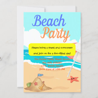 Convites Festa de Praia com Castelo de Areia e Festa de Sta