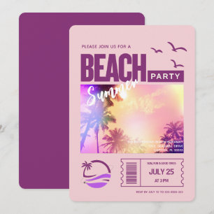 Convites Festa de Praia de Verão Rosa Roxo