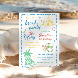 Convites Festa de Praia Personalizada de Verão Divertida De