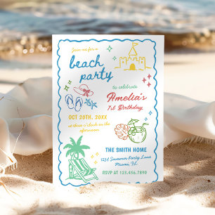 Convites Festa de Praia Personalizada de Verão Divertida De