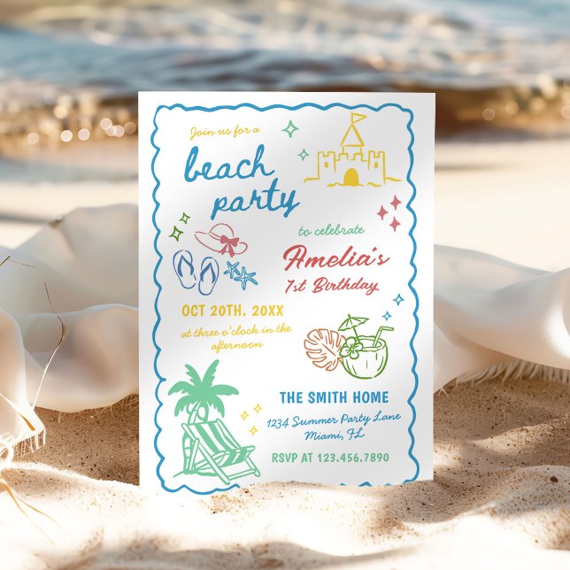 Convites Festa de Praia Personalizada de Verão Divertida De (Criador carregado)