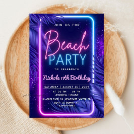 Convites Festa de Praia Tropical Neon