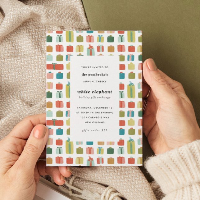 Convites Festa de presentes de Natal para a Watercolor (Watercolor Christmas presents holiday party invitation.)