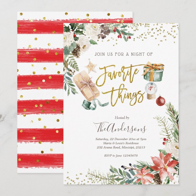 Convites Festa de presentes para troca de natal favoritos (Frente/Verso)