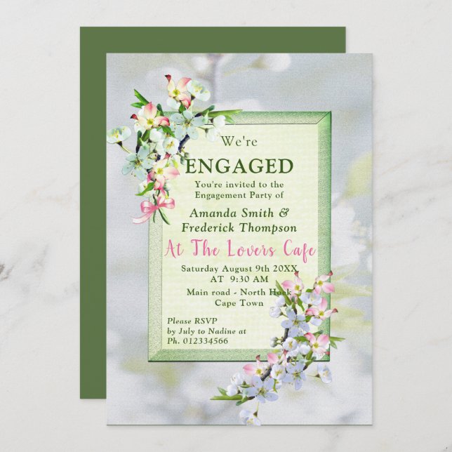 Convites Festa de Primavera Cherry Blossoms (Frente/Verso)