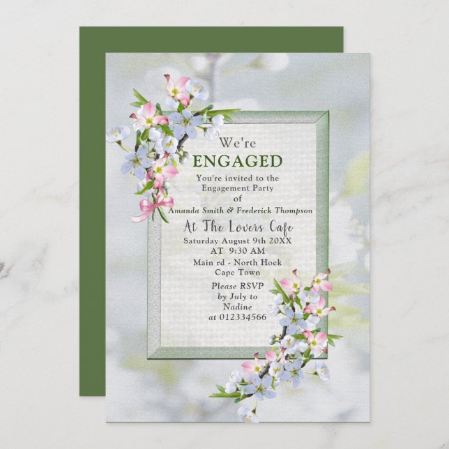 Convites Festa de Primavera Cherry Blossoms (Frente/Verso)