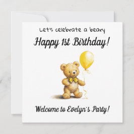 Convites Festa de primeiro aniversario Beary Happy,