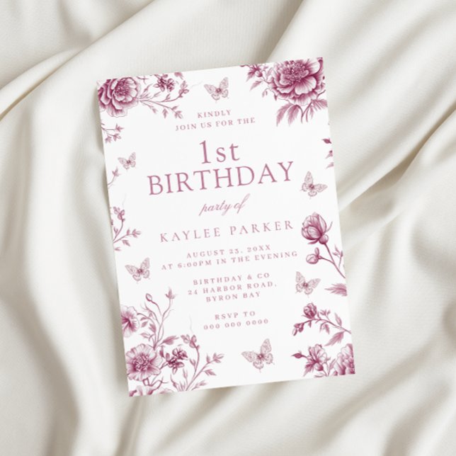 Convites Festa de primeiro aniversario Blush Dusty Encantad (Criador carregado)