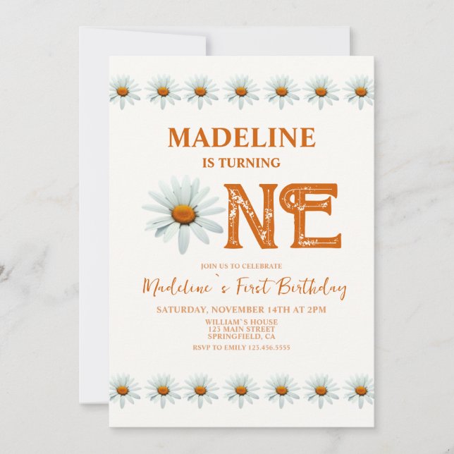 Convites Festa de primeiro aniversario Boho Daisy Girls (Frente)