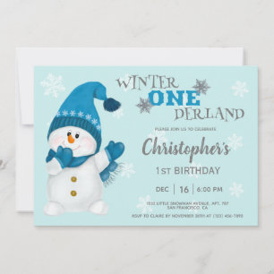 Convites Festa de primeiro aniversario Cute Snowman Winter