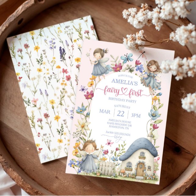 Convites Festa de Primeiro Aniversário da Fada das Flores S (Whimsical Wildflower Fairy First Birthday Party Invitation)