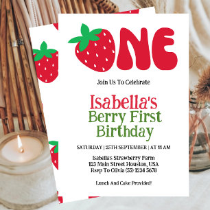Convites Festa de primeiro aniversario da Strawberry Berry