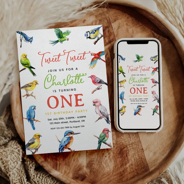 Convites Festa de primeiro aniversario de Aves (Criador carregado)