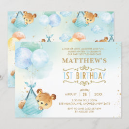Convites Festa de primeiro aniversario de Balões de Urso Br