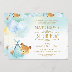 Convites Festa de primeiro aniversario de Balões de Urso Br