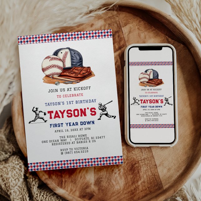 Convites Festa De primeiro aniversario De Baseball No Prime (Criador carregado)