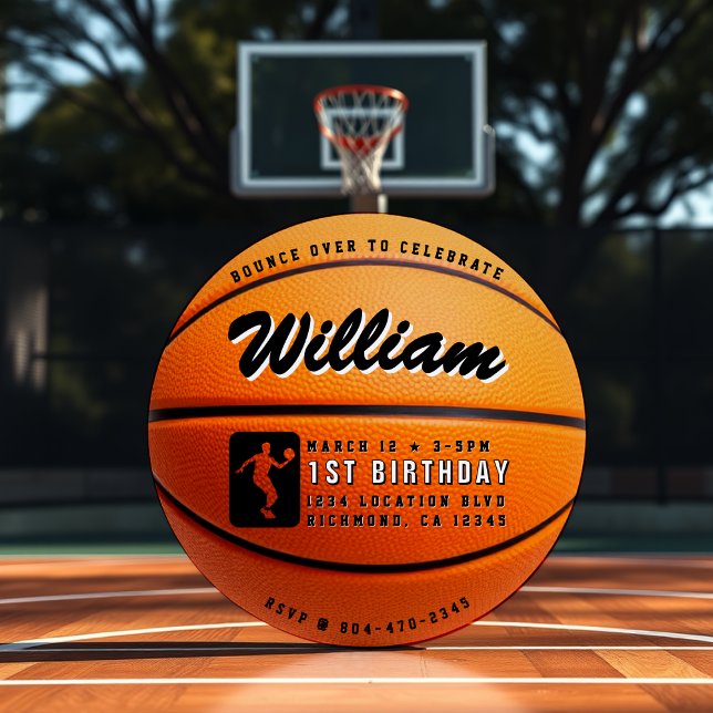 Convites Festa de primeiro aniversario de Basquete (Basketball Bounce 1st Birthday Party Invitation
)