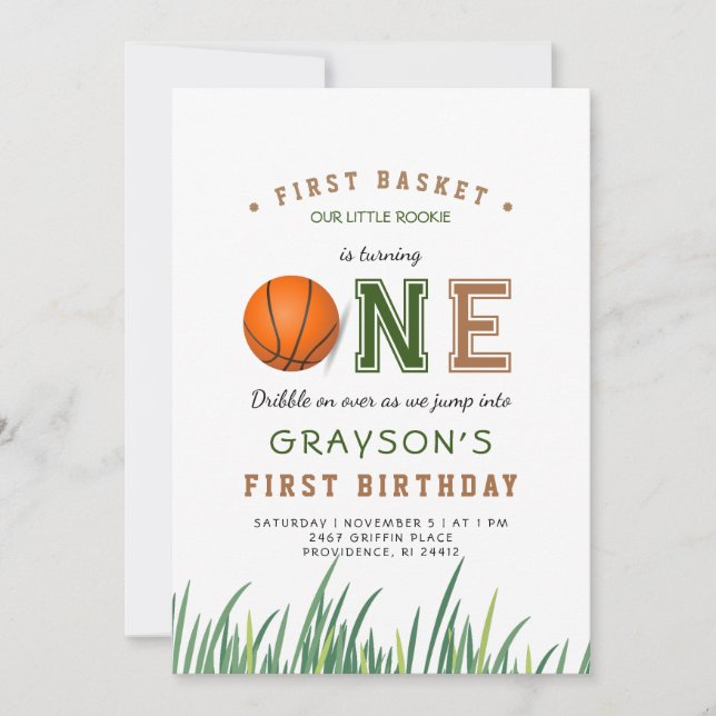 Convites Festa de primeiro aniversario de basquetebol (Frente)