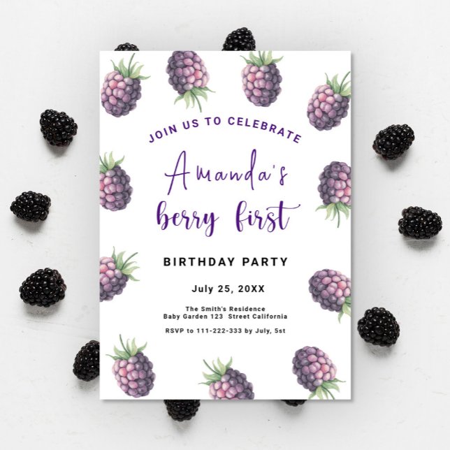 Convites Festa de primeiro aniversario de Blackberry | Berr (Criador carregado)